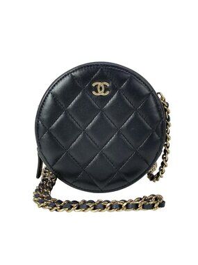 Chanel Shoulder Bag Quilted Black Chain Gold Lambskin
